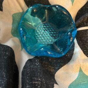 Fenton Blue Candle Holder with Textured Glass Accents